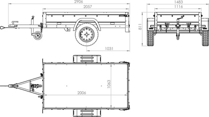 Remolque de jardín de cama baja 200 KIPP 200×106 cm 750 kg con arco alto, lona alta y rueda de apoyo